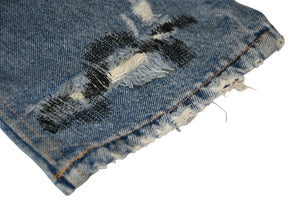 極美品 Endless Denim エンドレスデニム エンブロイダリーアンドデストロイデニムパンツ インディゴ ネオングリーン サイズ34 中古 4b013183