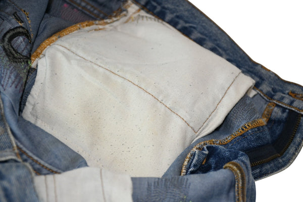 極美品 Endless Denim エンドレスデニム エンブロイダリーアンドデストロイデニムパンツ インディゴ ネオングリーン サイズ34 中古 4b013183