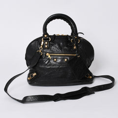 BALENCIAGA Classic Bowling Bag 2WAY Shoulder Bag 390154 Navy Gold Hardware Good Condition Used 4a000041