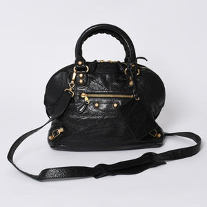 BALENCIAGA Classic Bowling Bag 2WAY Shoulder Bag 390154 Navy Gold Hardware Good Condition Used 4a000041