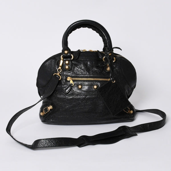 BALENCIAGA Classic Bowling Bag 2WAY Shoulder Bag 390154 Navy Gold Hardware Good Condition Used 4a000041