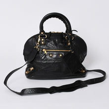 Load image into Gallery viewer, BALENCIAGA バレンシアガ クラシック ボーリングバッグ 2WAY ショルダーバッグ 390154 ネイビー ゴールド金具 美品 中古 4a000041