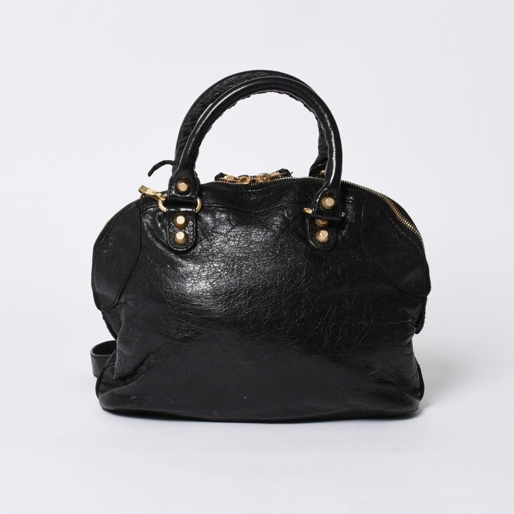 BALENCIAGA バレンシアガ クラシック ボーリングバッグ 2WAY ショルダーバッグ 390154 ネイビー ゴールド金具 美品 中古 4a000041