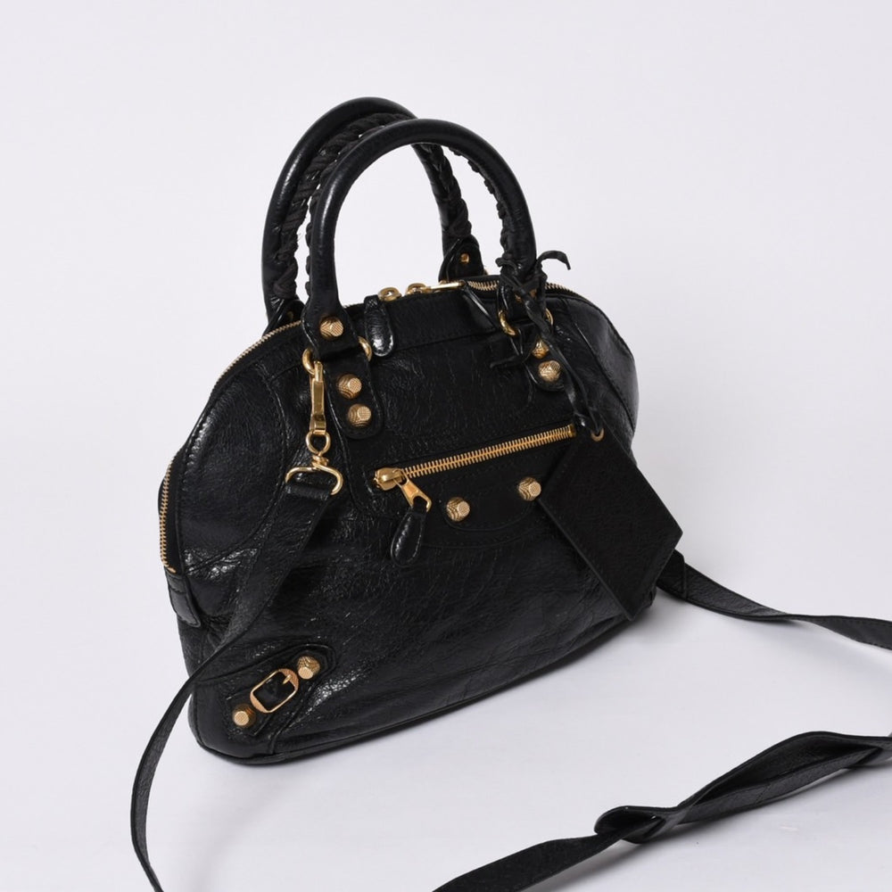 BALENCIAGA バレンシアガ クラシック ボーリングバッグ 2WAY ショルダーバッグ 390154 ネイビー ゴールド金具 美品 中古 4a000041