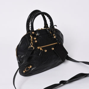 BALENCIAGA Classic Bowling Bag 2WAY Shoulder Bag 390154 Navy Gold Hardware Good Condition Used 4a000041