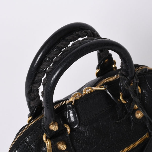 BALENCIAGA Classic Bowling Bag 2WAY Shoulder Bag 390154 Navy Gold Hardware Good Condition Used 4a000041