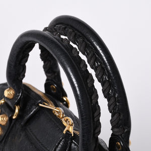 BALENCIAGA Classic Bowling Bag 2WAY Shoulder Bag 390154 Navy Gold Hardware Good Condition Used 4a000041