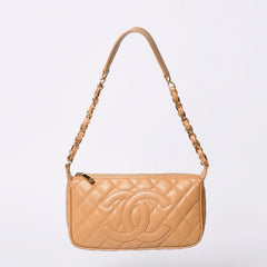 Like new CHANEL Moon Viewing One Shoulder Bag Pouch Caviar Skin No. 9 Beige Used 4a000151
