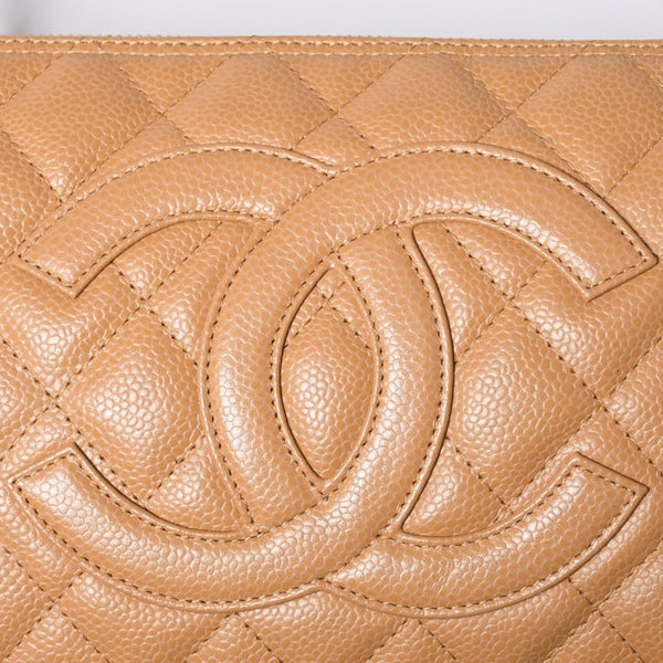 Like new CHANEL Moon Viewing One Shoulder Bag Pouch Caviar Skin No. 9 Beige Used 4a000151
