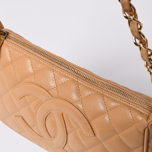 Like new CHANEL Moon Viewing One Shoulder Bag Pouch Caviar Skin No. 9 Beige Used 4a000151