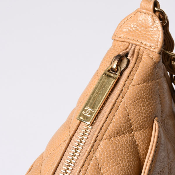Like new CHANEL Moon Viewing One Shoulder Bag Pouch Caviar Skin No. 9 Beige Used 4a000151