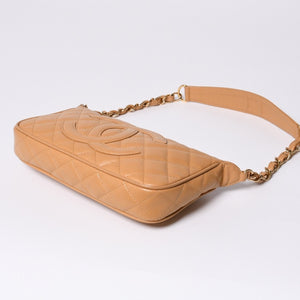 Like new CHANEL Moon Viewing One Shoulder Bag Pouch Caviar Skin No. 9 Beige Used 4a000151