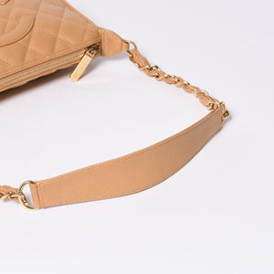 Like new CHANEL Moon Viewing One Shoulder Bag Pouch Caviar Skin No. 9 Beige Used 4a000151