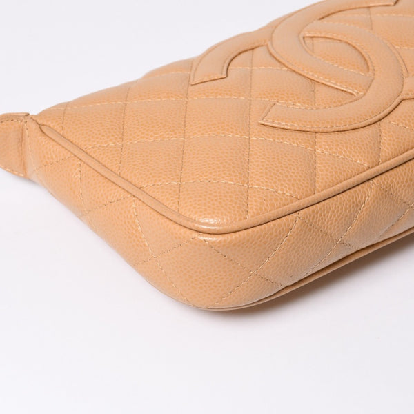 Like new CHANEL Moon Viewing One Shoulder Bag Pouch Caviar Skin No. 9 Beige Used 4a000151