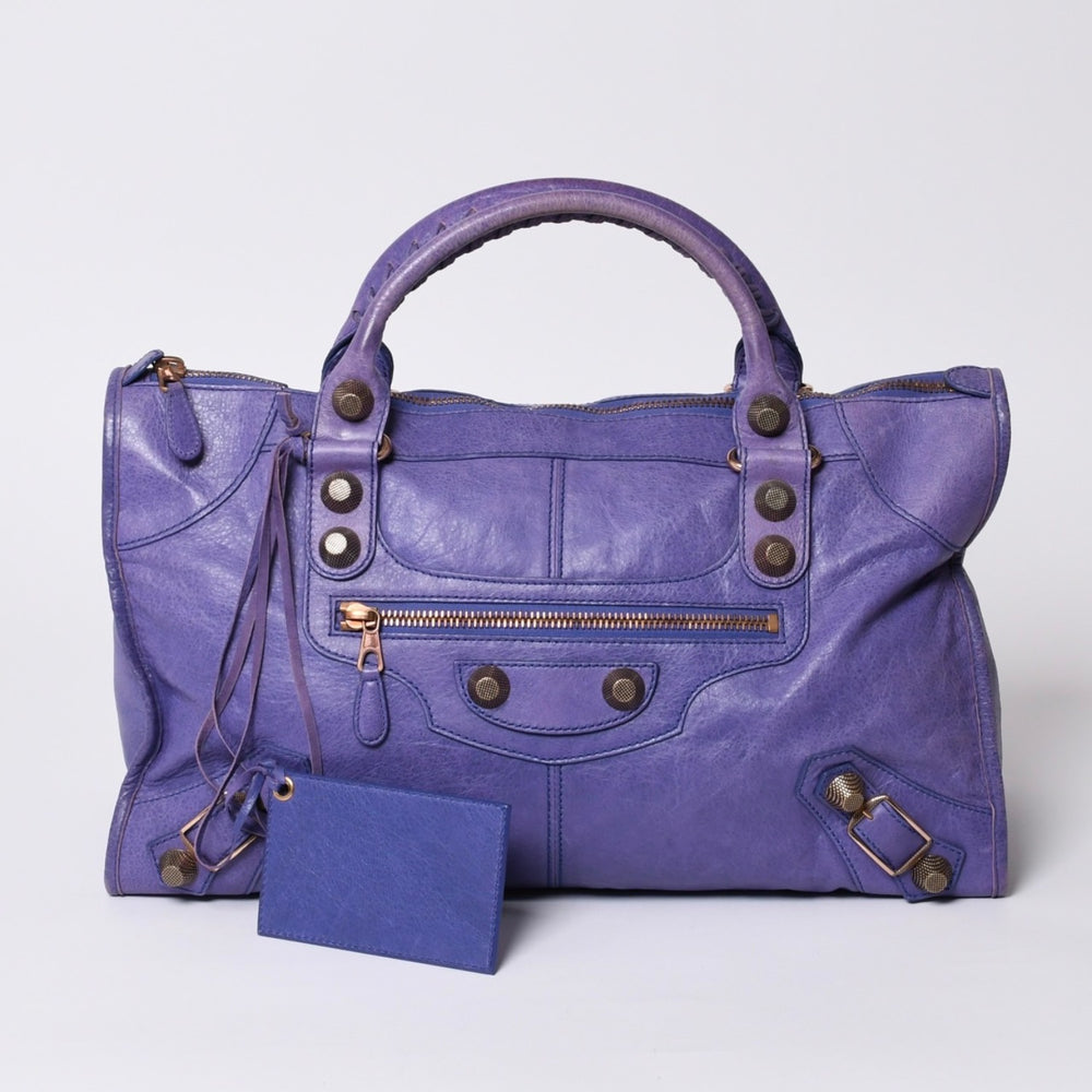 BALENCIAGA バレンシアガ ジャイアントワーク ハンドバッグ パープル レザー 173080 D94JO 美品 中古 4a000064