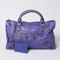 BALENCIAGA Giant Work Handbag Purple Leather 173080 D94JO Good Condition Used 4a000064