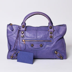 BALENCIAGA Giant Work Handbag Purple Leather 173080 D94JO Good Condition Used 4a000064