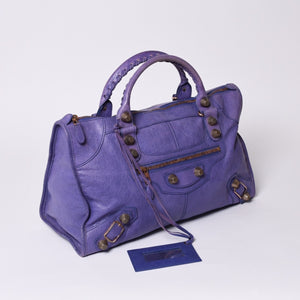 BALENCIAGA Giant Work Handbag Purple Leather 173080 D94JO Good Condition Used 4a000064