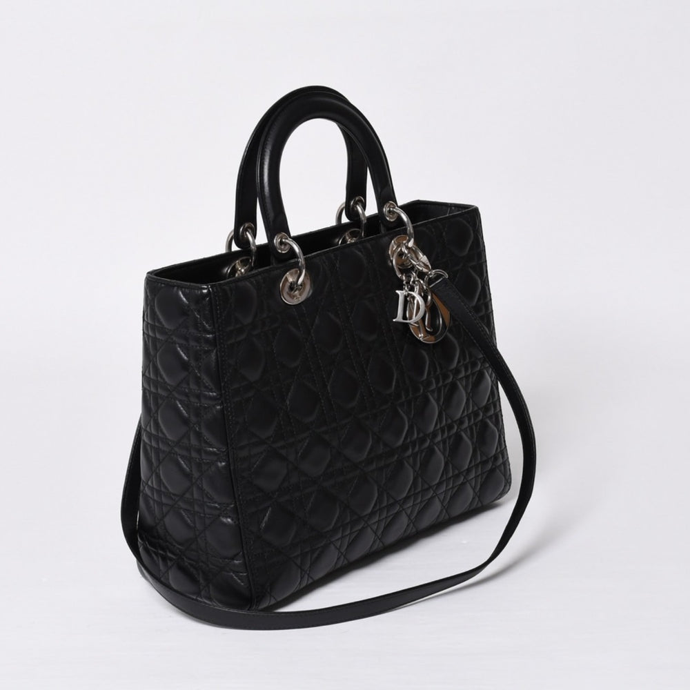 極美品 Christian Dior クリスチャンディオール レディディオール ラージ カナージュ 2WAY ハンドバッグ ブラック レザー シルバー金具 中古 4a000167