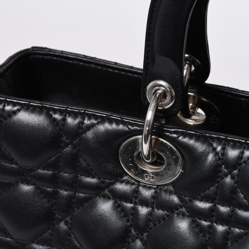 極美品 Christian Dior クリスチャンディオール レディディオール ラージ カナージュ 2WAY ハンドバッグ ブラック レザー シルバー金具 中古 4a000167