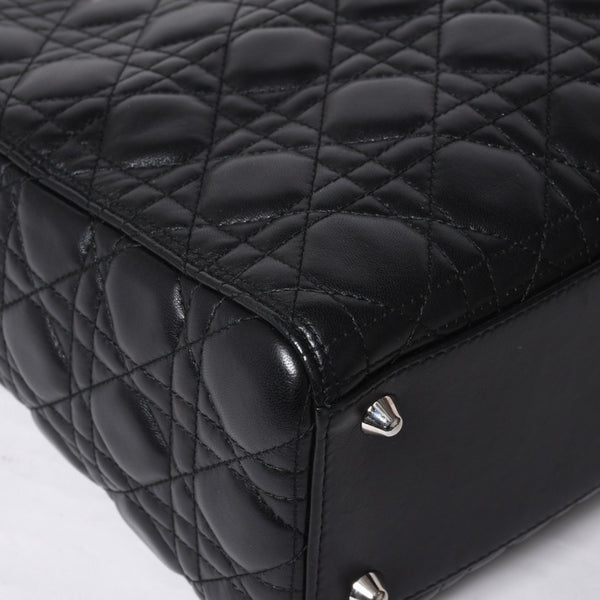 Very Good Condition Christian Dior Lady Dior Large Cannage 2WAY Handbag Black Leather Silver Hardware Used 4a000167