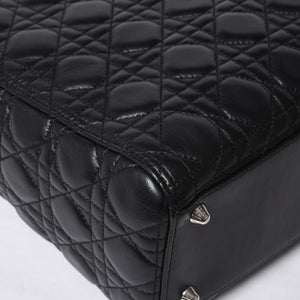 Very Good Condition Christian Dior Lady Dior Large Cannage 2WAY Handbag Black Leather Silver Hardware Used 4a000167
