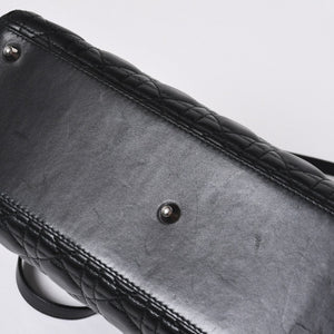 Very Good Condition Christian Dior Lady Dior Large Cannage 2WAY Handbag Black Leather Silver Hardware Used 4a000167