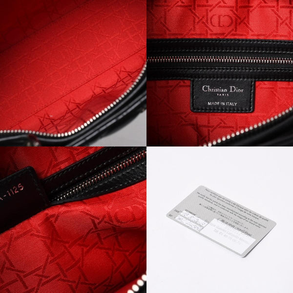 Very Good Condition Christian Dior Lady Dior Large Cannage 2WAY Handbag Black Leather Silver Hardware Used 4a000167