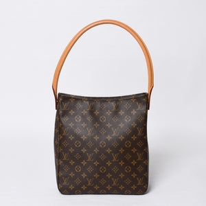 極美品 LOUIS VUITTON ルイヴィトン ルーピングGM ハンドバッグ モノグラム M51145 ブラウン ゴールド金具 中古 4a000060
