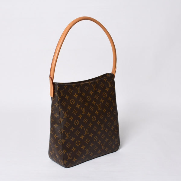 極美品 LOUIS VUITTON ルイヴィトン ルーピングGM ハンドバッグ モノグラム M51145 ブラウン ゴールド金具 中古 4a000060