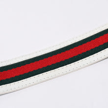 画像をギャラリービューアに読み込む, GUCCI グッチ インターロッキングG ベルト GGロゴ 121282 レザー ホワイト メタルブラック金具 美品 中古 4b014159