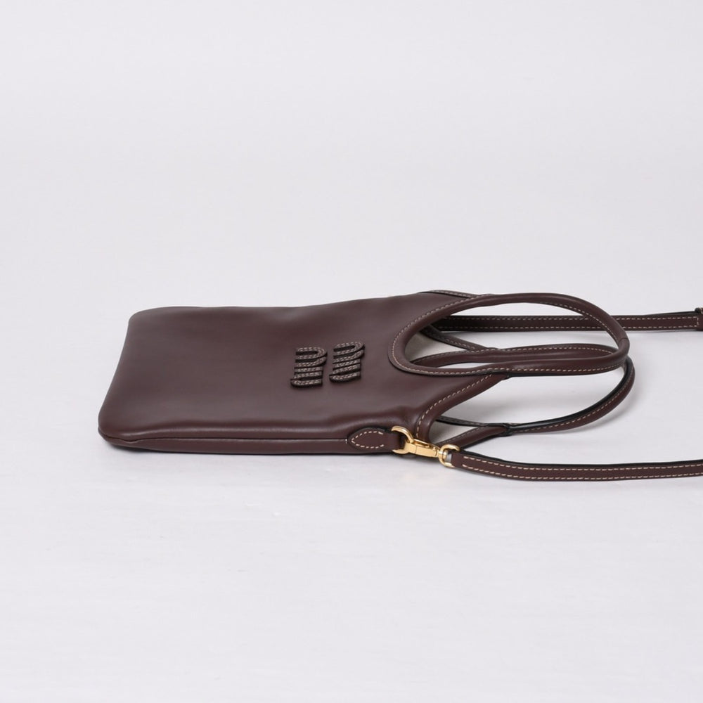 Like new MIUMIU IVY MINI 2WAY bag 5BA281 Calf leather Logo patch Brown Gold hardware Used 4a000043