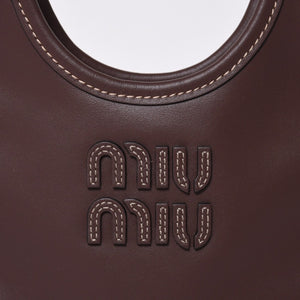 新品同様 MIUMIU ミュウミュウ IVY MINI アイビー ミニ 2WAYバッグ 5BA281 カーフレザー ロゴパッチ ブラウン ゴールド金具 中古 4a000043