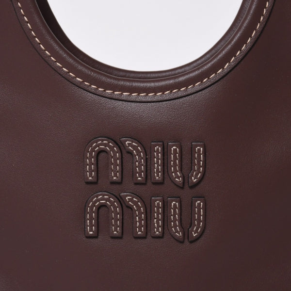 新品同様 MIUMIU ミュウミュウ IVY MINI アイビー ミニ 2WAYバッグ 5BA281 カーフレザー ロゴパッチ ブラウン ゴールド金具 中古 4a000043