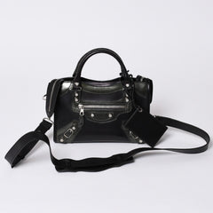 Very Good Condition BALENCIAGA Giant Mini City Handbag Shoulder Bag 2way Black 509544 Silver Hardware Used 4a000045