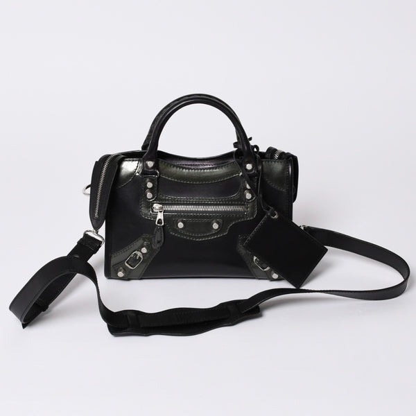 Very Good Condition BALENCIAGA Giant Mini City Handbag Shoulder Bag 2way Black 509544 Silver Hardware Used 4a000045