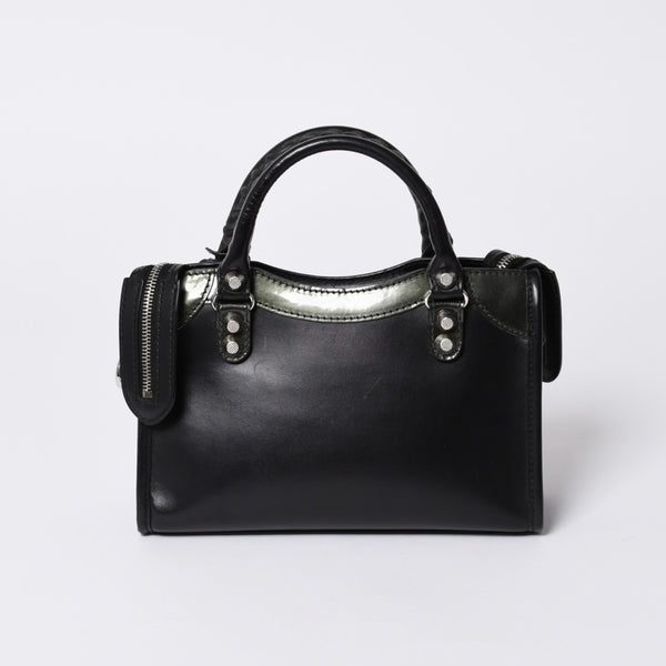Very Good Condition BALENCIAGA Giant Mini City Handbag Shoulder Bag 2way Black 509544 Silver Hardware Used 4a000045
