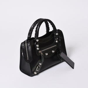 Very Good Condition BALENCIAGA Giant Mini City Handbag Shoulder Bag 2way Black 509544 Silver Hardware Used 4a000045