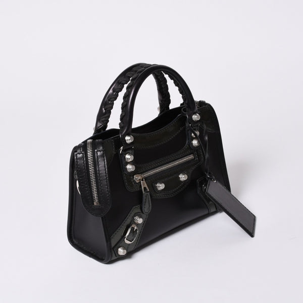 Very Good Condition BALENCIAGA Giant Mini City Handbag Shoulder Bag 2way Black 509544 Silver Hardware Used 4a000045