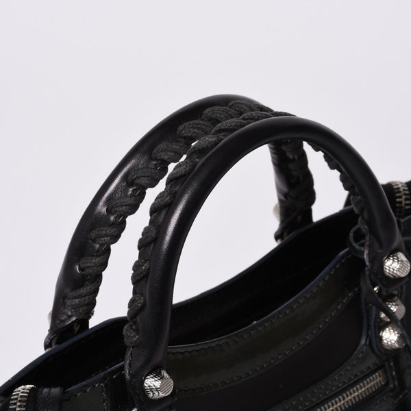 Very Good Condition BALENCIAGA Giant Mini City Handbag Shoulder Bag 2way Black 509544 Silver Hardware Used 4a000045