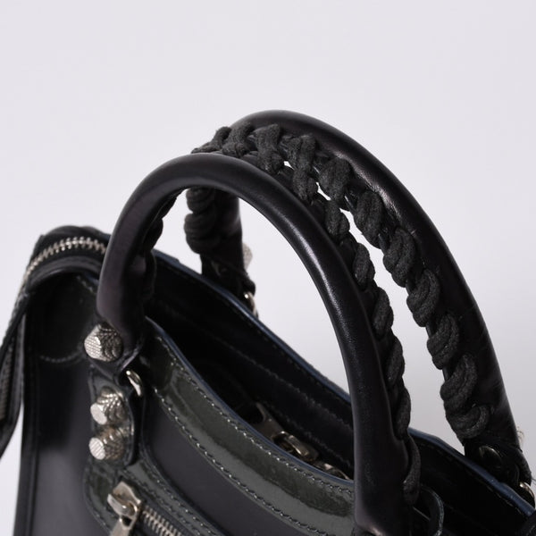 Very Good Condition BALENCIAGA Giant Mini City Handbag Shoulder Bag 2way Black 509544 Silver Hardware Used 4a000045