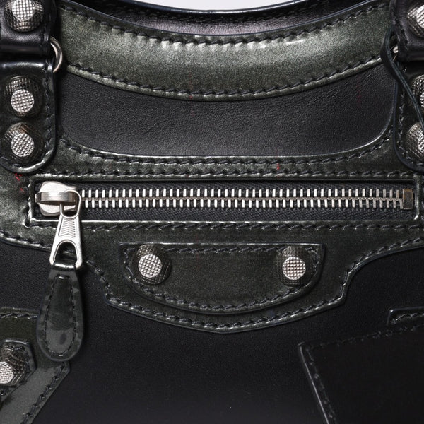 Very Good Condition BALENCIAGA Giant Mini City Handbag Shoulder Bag 2way Black 509544 Silver Hardware Used 4a000045