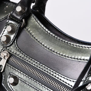 Very Good Condition BALENCIAGA Giant Mini City Handbag Shoulder Bag 2way Black 509544 Silver Hardware Used 4a000045