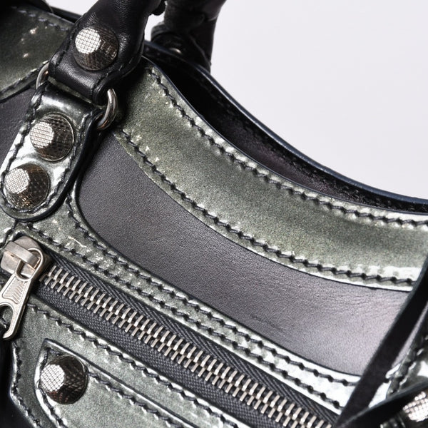 Very Good Condition BALENCIAGA Giant Mini City Handbag Shoulder Bag 2way Black 509544 Silver Hardware Used 4a000045
