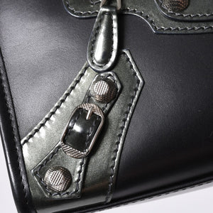 Very Good Condition BALENCIAGA Giant Mini City Handbag Shoulder Bag 2way Black 509544 Silver Hardware Used 4a000045
