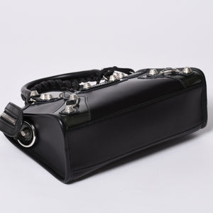 Very Good Condition BALENCIAGA Giant Mini City Handbag Shoulder Bag 2way Black 509544 Silver Hardware Used 4a000045