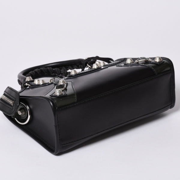 Very Good Condition BALENCIAGA Giant Mini City Handbag Shoulder Bag 2way Black 509544 Silver Hardware Used 4a000045