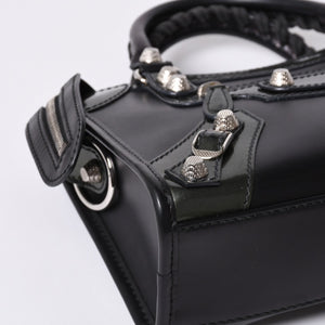 Very Good Condition BALENCIAGA Giant Mini City Handbag Shoulder Bag 2way Black 509544 Silver Hardware Used 4a000045