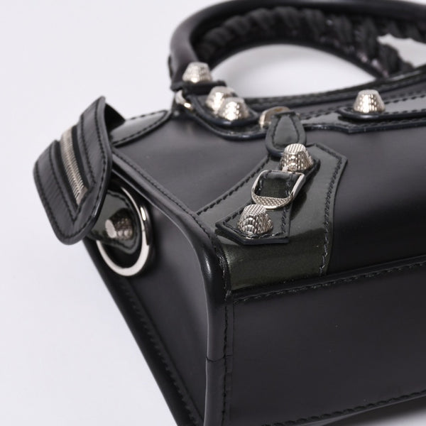 Very Good Condition BALENCIAGA Giant Mini City Handbag Shoulder Bag 2way Black 509544 Silver Hardware Used 4a000045
