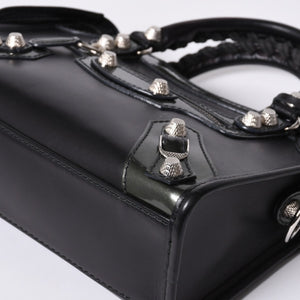 Very Good Condition BALENCIAGA Giant Mini City Handbag Shoulder Bag 2way Black 509544 Silver Hardware Used 4a000045